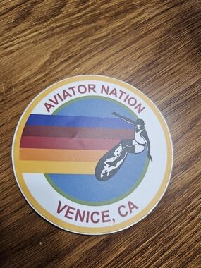 Aviator Nation Retro Rainbow Surfer Sticker — Yellow, Red, Blue, Green, Orange